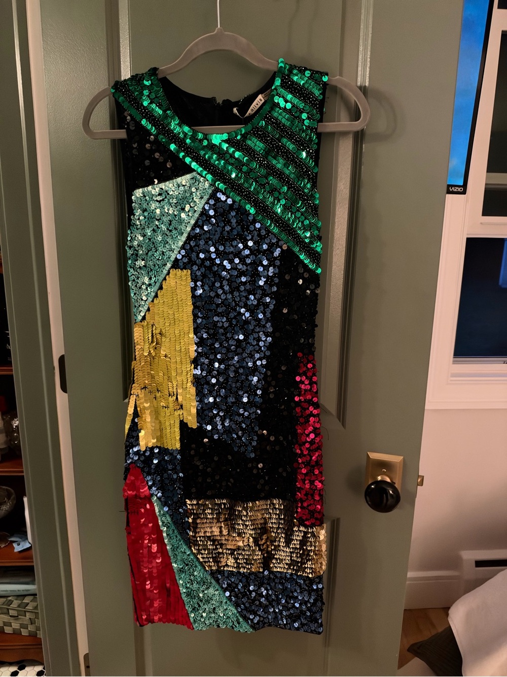 Alice + Olivia Green Black Multi Sequin Mini Dress